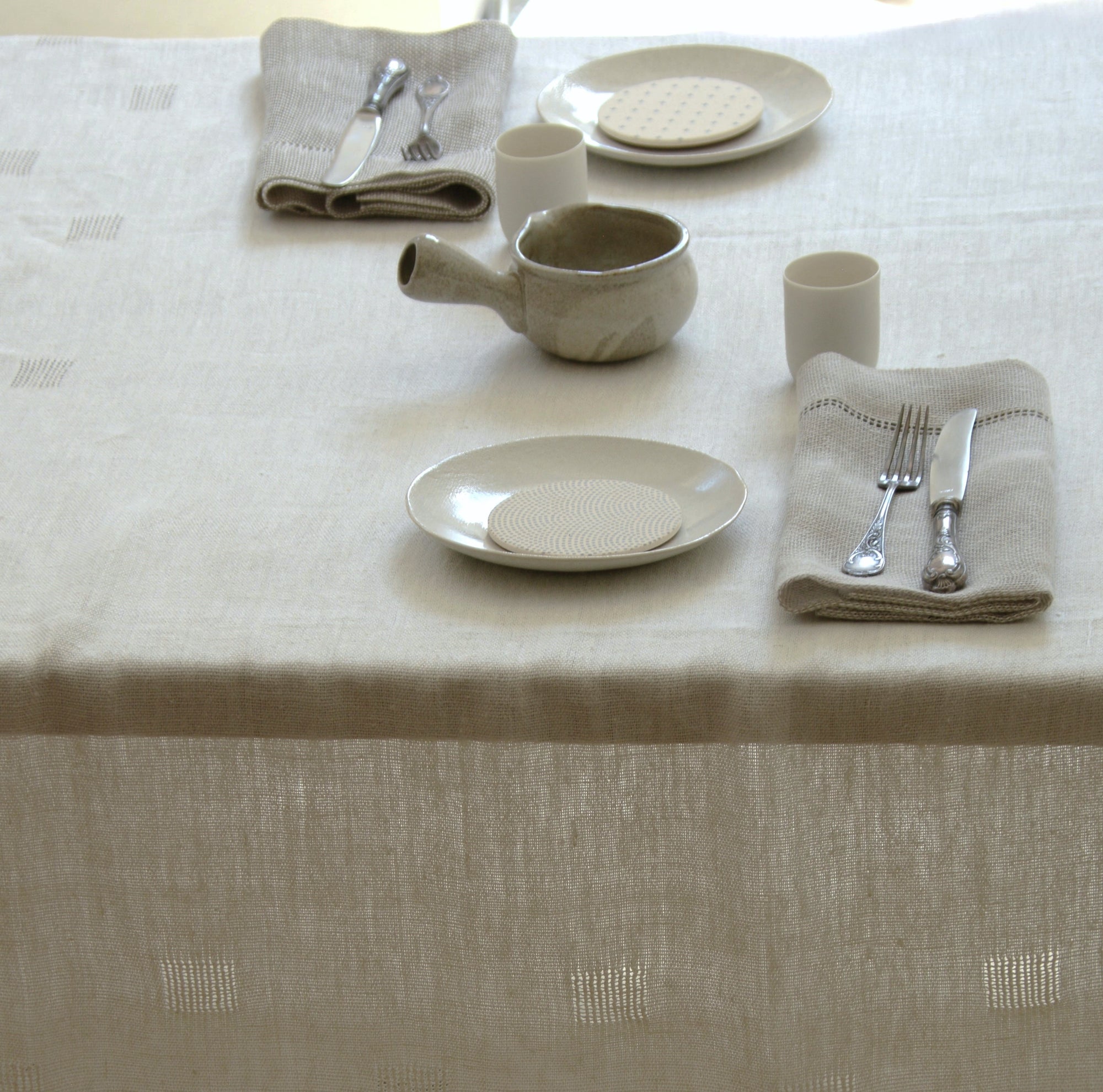 Linen tablecloth Azurs in white 140x210 cm